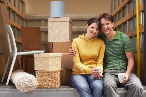 Moving van service with loading equipment at the start of a house move
