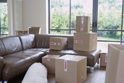 Packed boxes and furniture prepared for removals in Borough